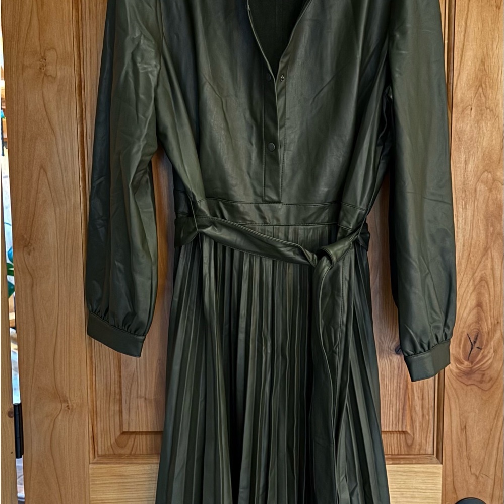 Scoop Elegant Green Pleated Dress